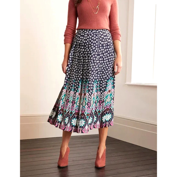 Boden Musgrave Skirt Pleated Black Pink Purple Floral Midi Elegant Glam 4 NWOT - Picture 8 of 12